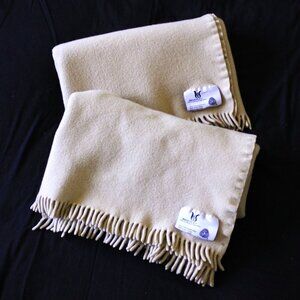 Vintage Beige Waverley 100% Merino wool lap blanket PAIR, Australian made